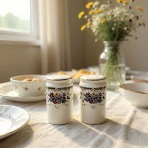 Vintage 3.5" Tall Salt & Pepper Shakers Set Floral Print Gold Trim